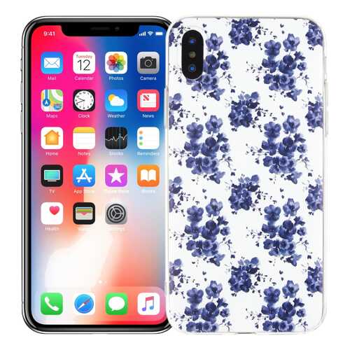 Чехол KAWAI для iPhone X/XS Blue flowers в Билайн