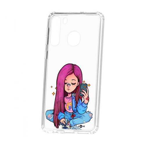 Чехол Kruche Samsung Galaxy A21 Print Pink Hair в Билайн