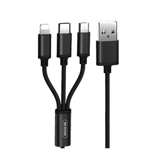 Кабель Multi USB-iP+Micro+Type-C WK Fulnen Black 1.15m 2.8A в Билайн