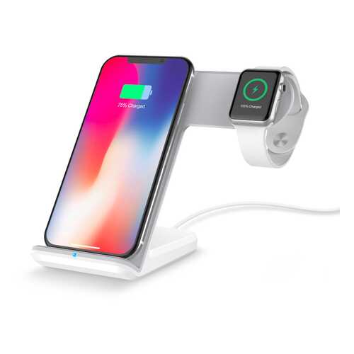 Беспроводное зарядное устройство 2 в 1 для iPhone и Apple Watch White в Билайн