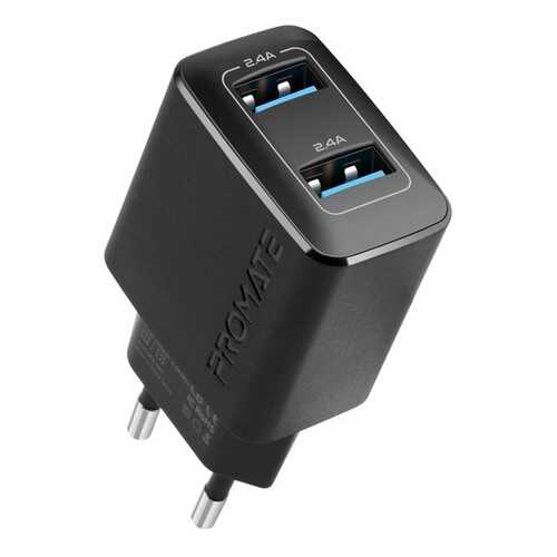 Сетевое зарядное устройство Promate BiPlug 2хUSB 2.4A, 12W (black) в Билайн